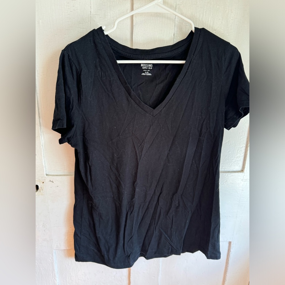 Black Basic V Neck